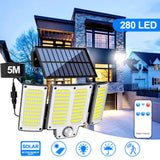 Solar Motion Sensor Wall Light – 106/144/280 LEDs, 120° Detection & Remote Control