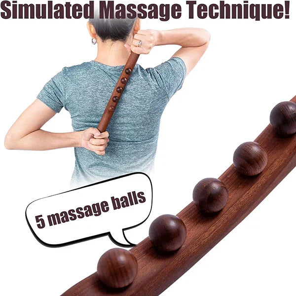 Wooden Massage Roller Stick – Beech Wood, 5 Massage Balls & Lymphatic Drainage