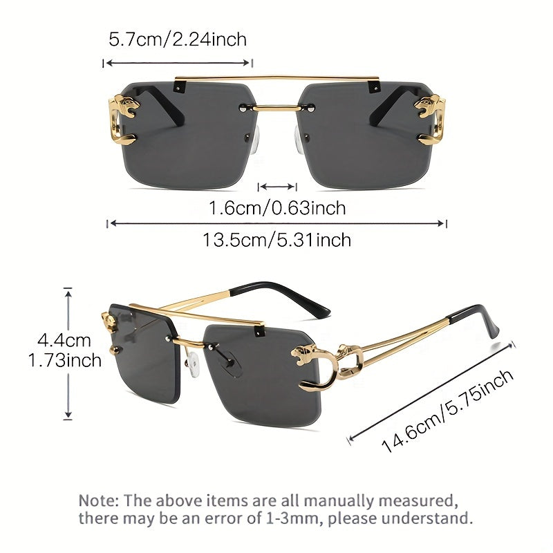 Men's Rimless Sunglasses – UV400 Protection, Tiger Temple Design & Anti-Glare Lenses