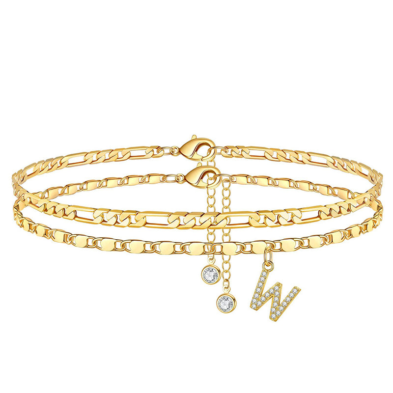 Layered Rhinestone Anklet – Women's, Gold-Plated & Adjustable Clasp