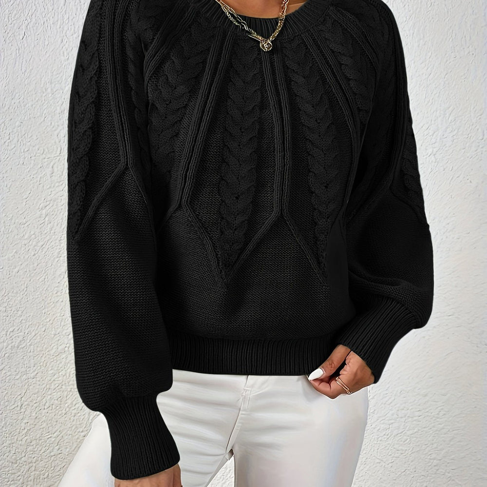 Ladies Cable Knit Sweater with Lantern Sleeves – Sanna - 5