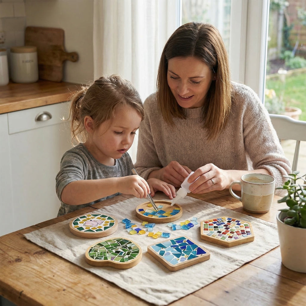 Mosaic Coaster Craft Kit – DIY Set, 12 Designs, Ages 6+, Complete Tools