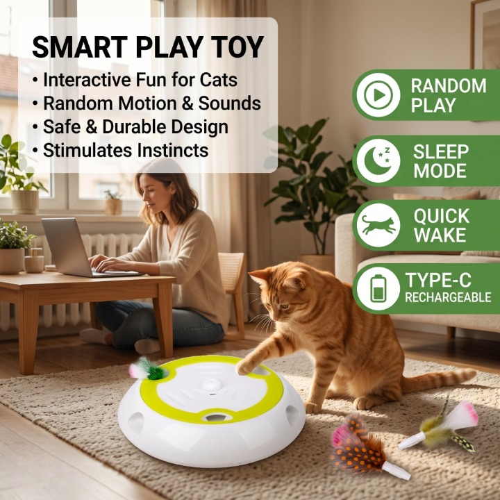 Interactive Cat Toy – Automatic Feather Pop-Up, Motion Sensor & USB-C Rechargeable