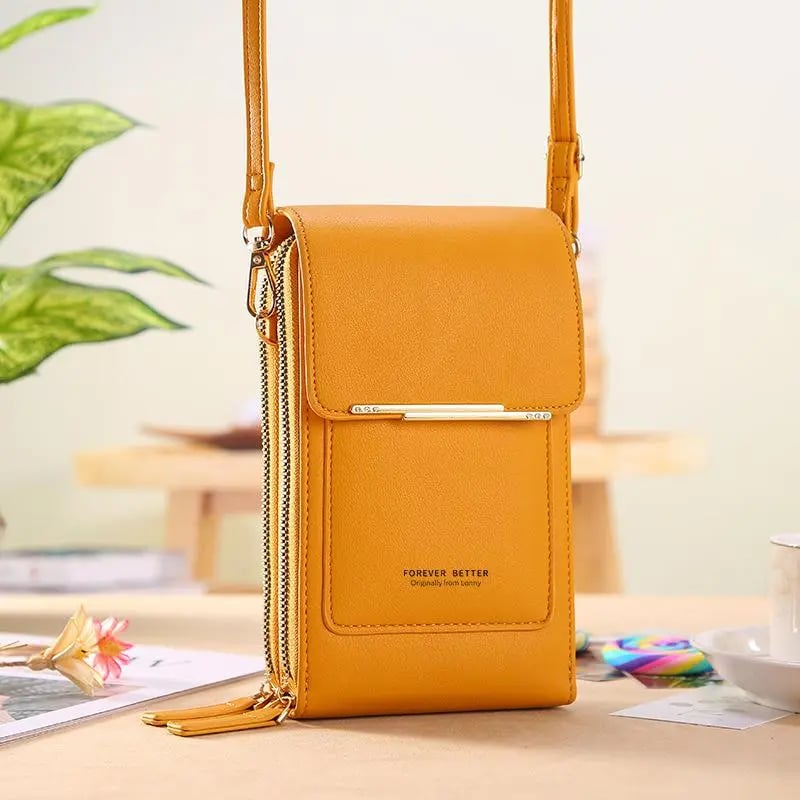 Phone Crossbody Bag with Touchscreen Window – Faux Leather, Card Slots, Fits to 16.5cm