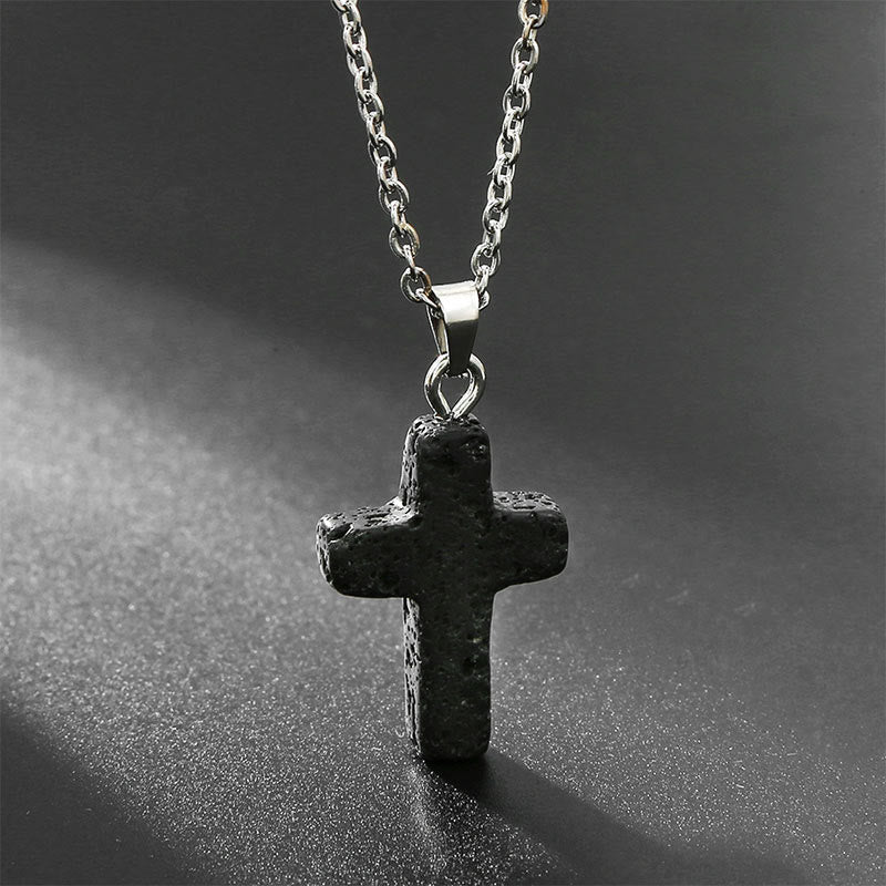 Seraphina Cross Necklace - Lava Stone