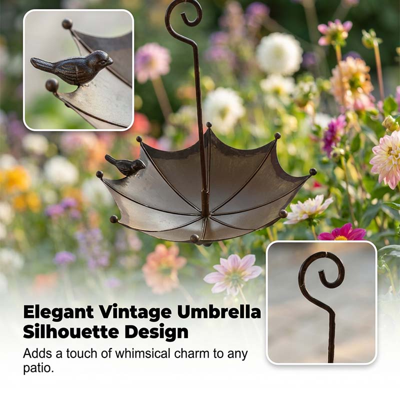 Hanging Umbrella Birdbath – Rust-Proof Iron, 28×23.5cm & Bronze Finish