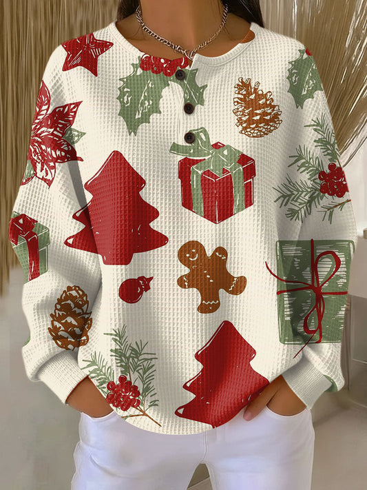 Women's Waffle-Knit Sweater – Brushed Interior & Relaxed Fit