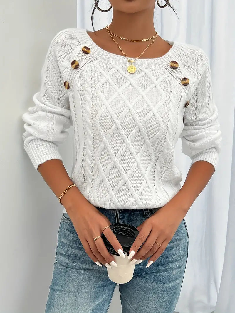 Enhanced Product Title: "Lina Langärmeliger Pullover mit Zopfmuster – Lässiger Rundhals-Pullover für Damen, Bequeme Strickmode für Herbst/Winter" 

This title includes relevant keywords while providing more detail about the product, making it more appeali