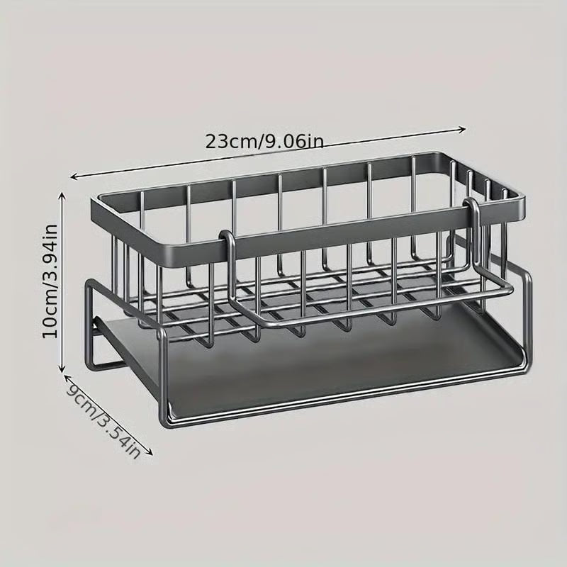 Kitchen Sink Organizer – Stainless Steel, Drip Tray & Towel Bar, 23×9×10 cm