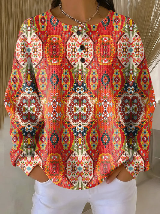 Selma Ethnic Floral Pattern Pullover - Stylish Women's Sweater for Casual Wear