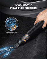 Cordless Car Vacuum Cleaner – 120W 9000Pa, USB-C Rechargeable & Lightweight