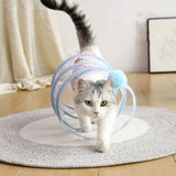Cat Play Tunnel with Feathers & Balls – Collapsible Sisal, Interactive Hunting Toy