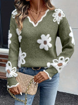 Lory™ Eleganter Floral Pullover mit V-Ausschnitt – Stilvoller Damenpullover für jede Gelegenheit