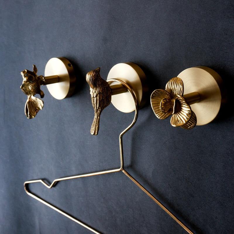 Brass Wall Hooks – Solid Brass, Animal Head Design & Gold Finish