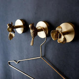 Brass Wall Hooks – Solid Brass, Animal Head Design & Gold Finish