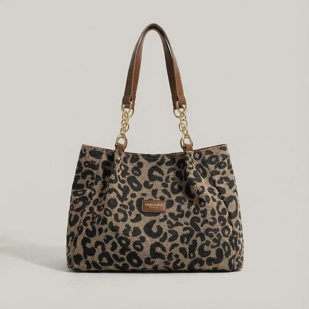 Stylish Leotard-Print Tote Bag with Elegant Gold Chain Detail - Fashionable & Versatile Handbag