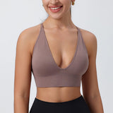 Womens Pickleball Sports Bra V Neck Padded Workout Top