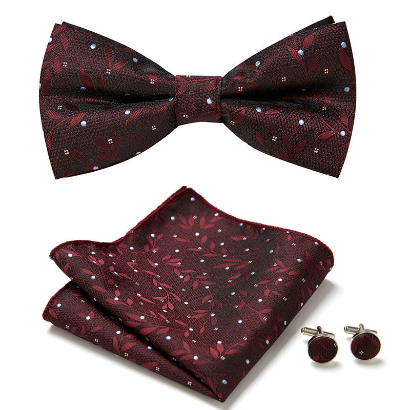 Men's Bow Tie Set – Pocket Square & Cufflinks, Polyester & 36 Designs
