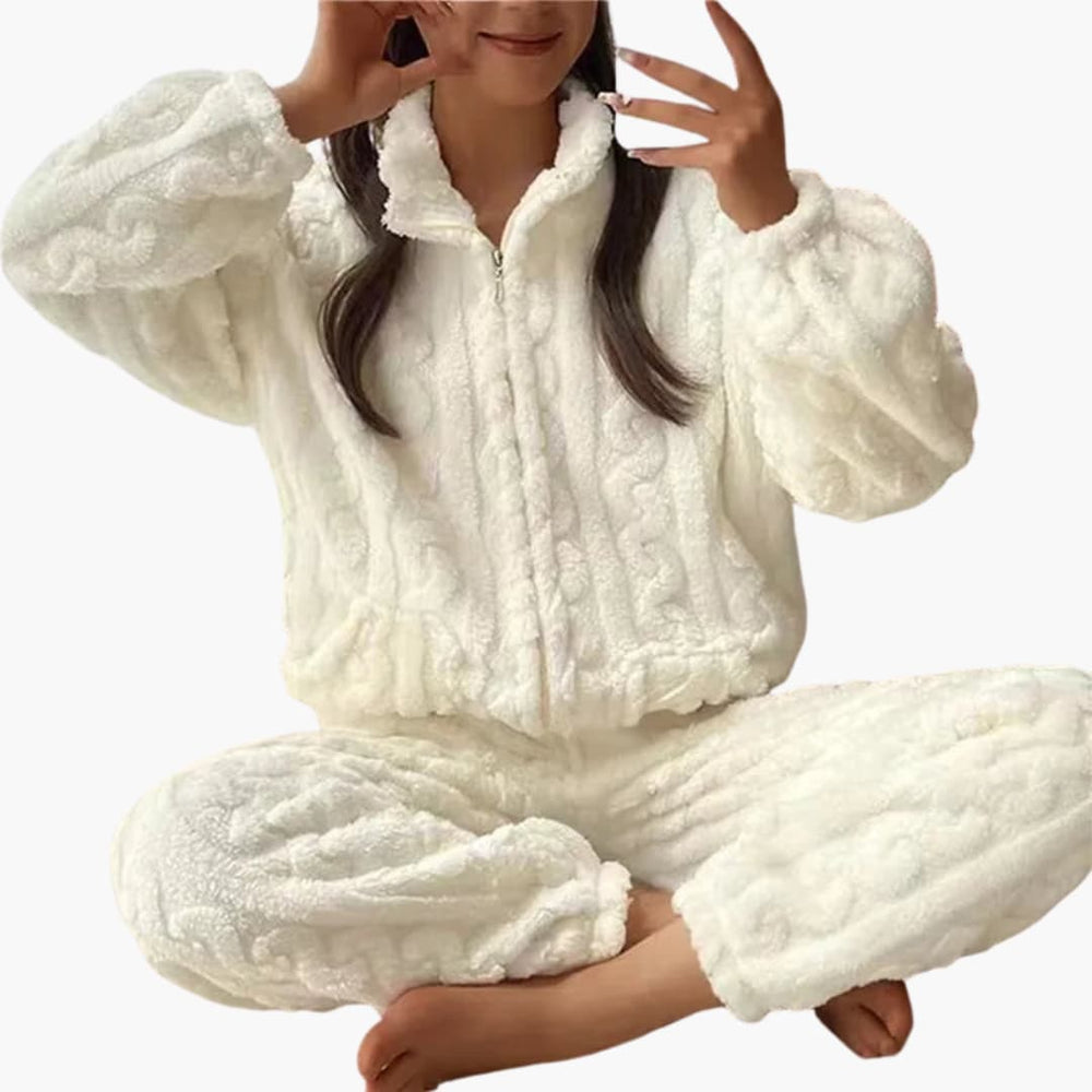 Women's Pajama Set – Fleece, Zipper Top & Long Pants