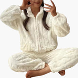 Women's Pajama Set – Fleece, Zipper Top & Long Pants