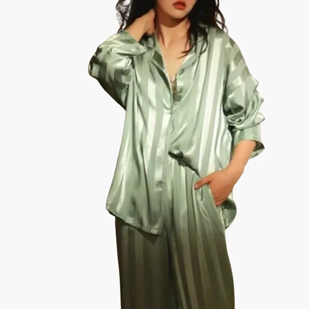 Women's Satin Pajama Set – Long Sleeve, Shirt & Pants