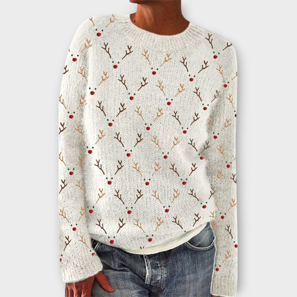 Simone - Bequemer Weihnachts-Pullover für Damen | Festlicher Strickpullover mit Weihnachtsmotiv