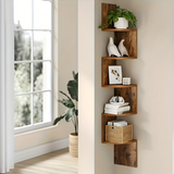 5-Tier Corner Wall Shelf – Rustic Wood, Zigzag Design & 126cm Tall