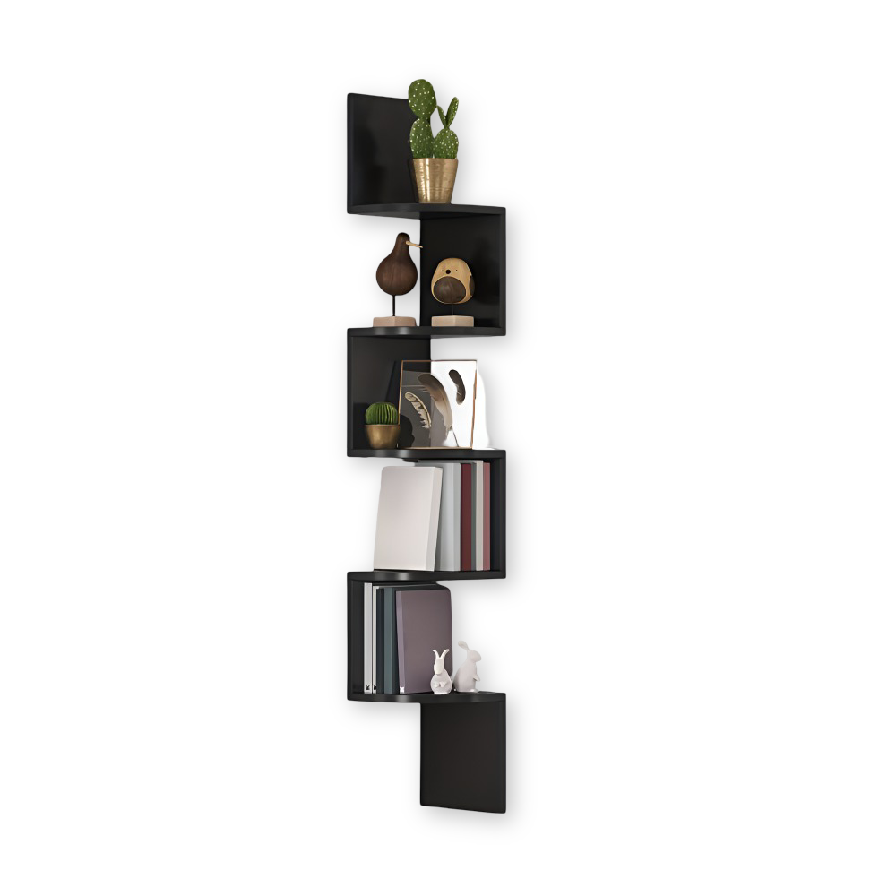5-Tier Corner Wall Shelf – Rustic Wood, Zigzag Design & 126cm Tall