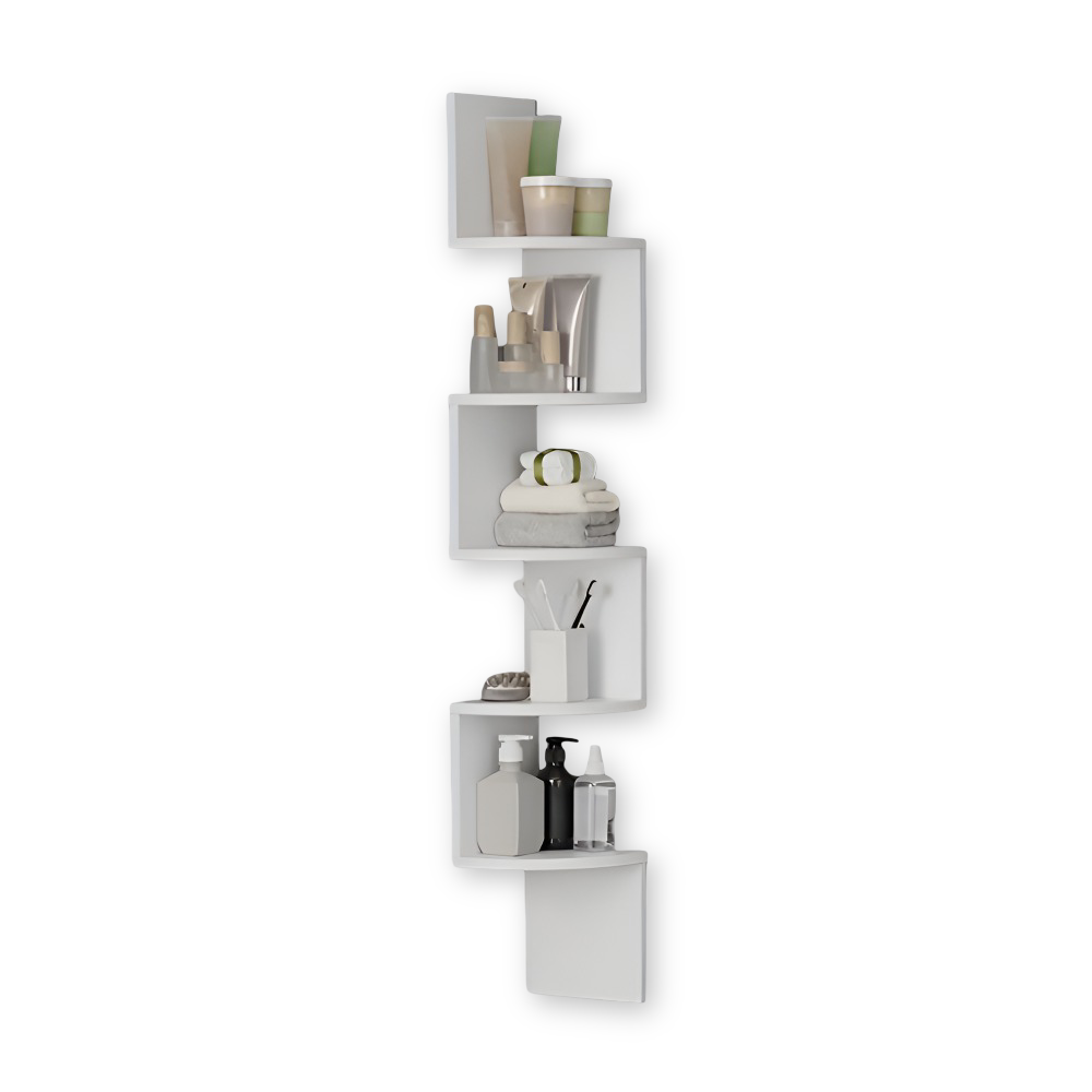 5-Tier Corner Wall Shelf – Rustic Wood, Zigzag Design & 126cm Tall
