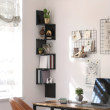 5-Tier Corner Wall Shelf – Rustic Wood, Zigzag Design & 126cm Tall