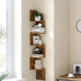 5-Tier Corner Wall Shelf – Rustic Wood, Zigzag Design & 126cm Tall
