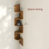 5-Tier Corner Wall Shelf – Rustic Wood, Zigzag Design & 126cm Tall