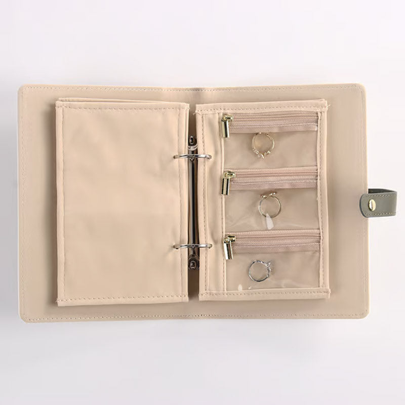 Travel Jewelry Case – PU Leather, Multi-Compartment & Snap Closure