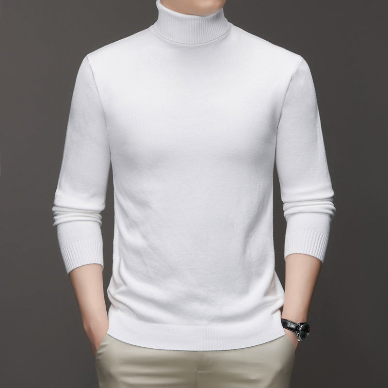 Men's Classic Knit Turtleneck Sweater with Ribbed Neck and Hem