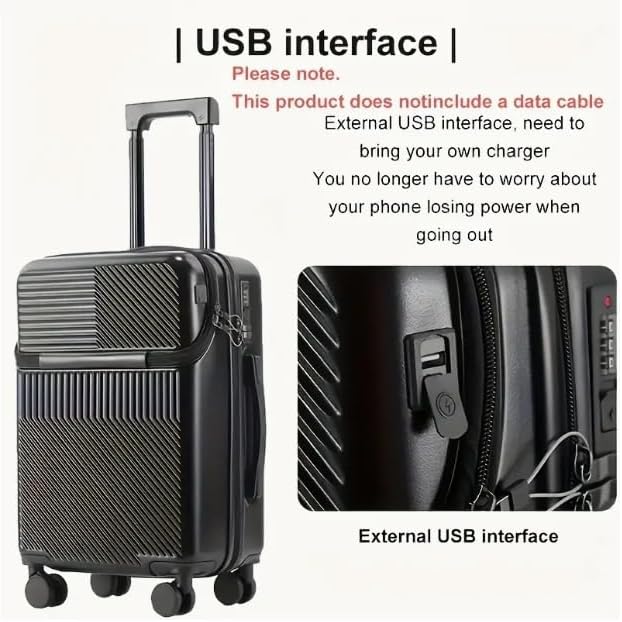 Premium Hard Shell Carry-On Luggage with Cup Holder, USB Charging Port & TSA-Approved Lock - Travel in Style!