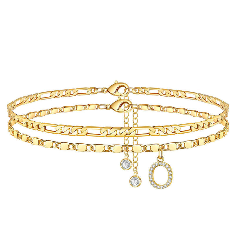 Layered Rhinestone Anklet – Women's, Gold-Plated & Adjustable Clasp