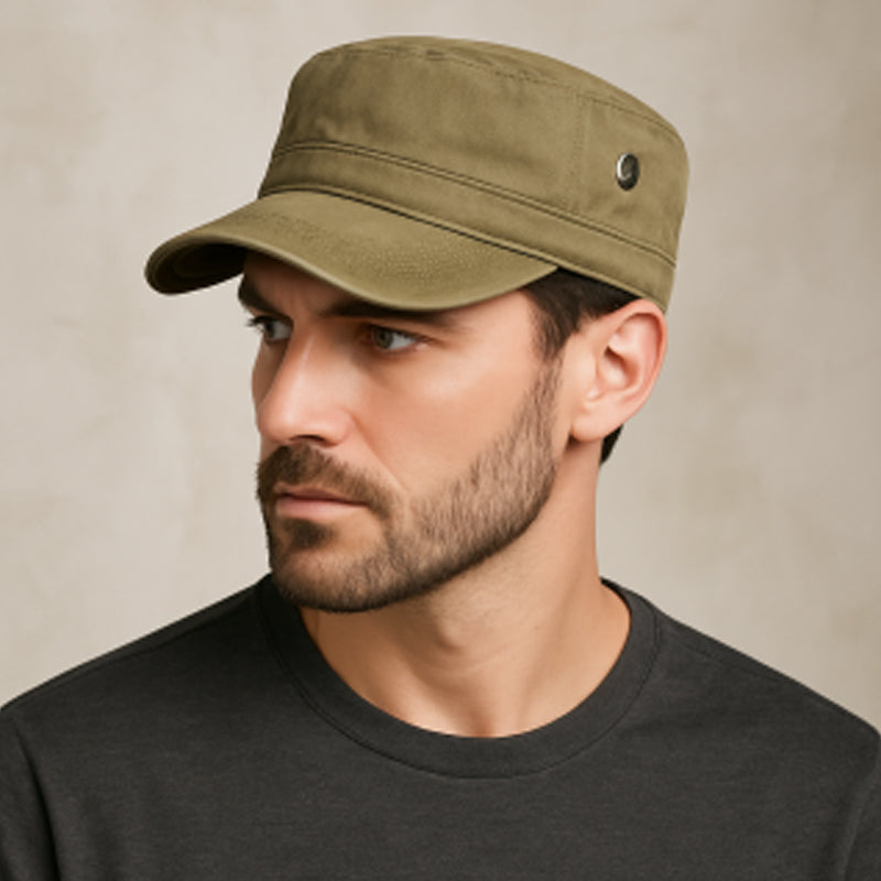 Unisex Cotton Military Cap – Flat Design, Adjustable 56–61cm & Curved Brim
