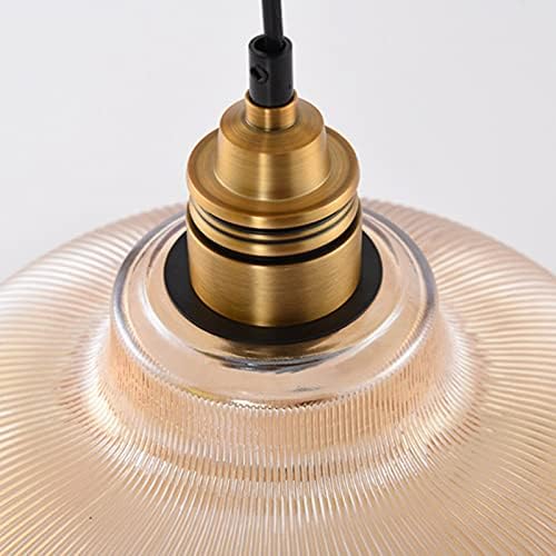 Ribbed Glass Pendant Light – Brass Finish, 30 cm Shade, E27 for Kitchen & Dining