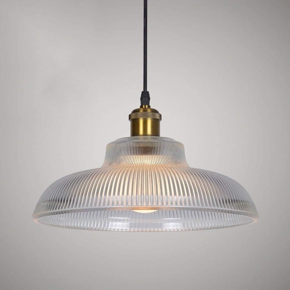 Ribbed Glass Pendant Light – Brass Finish, 30 cm Shade, E27 for Kitchen & Dining