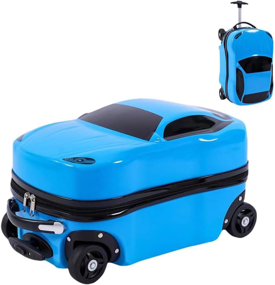 18” Kids Pull-Along Car Suitcase with Retractable Handle - Perfect Travel Companion for Children