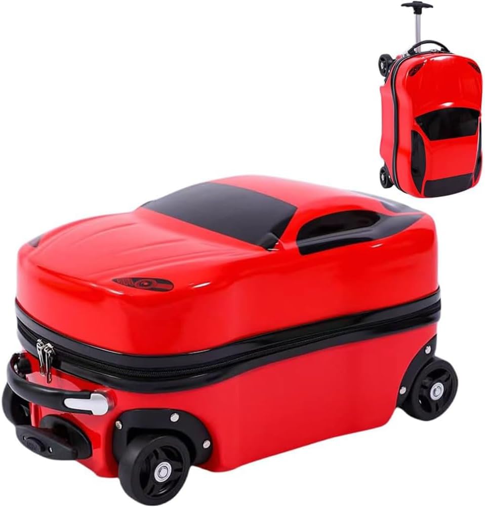 18” Kids Pull-Along Car Suitcase with Retractable Handle - Perfect Travel Companion for Children