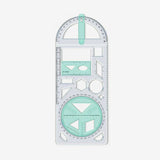 Geometry Ruler with Protractor – Transparent PP, Rotating Angle & Shape Stencils