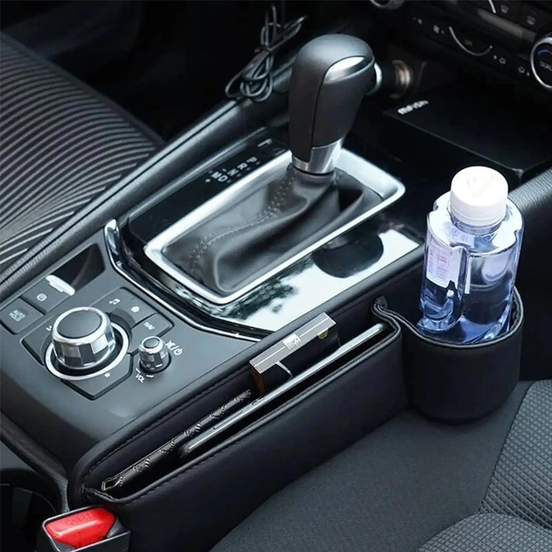 Car Seat Gap Organizer – PU Leather, Cup & Phone Holder, 2-Pack