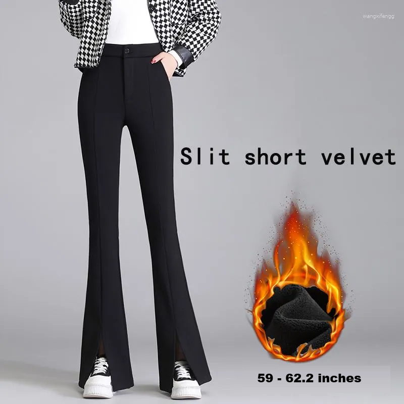 Plus-Size Black Flared Pants with Slit - Stylish Fall Edition for Women