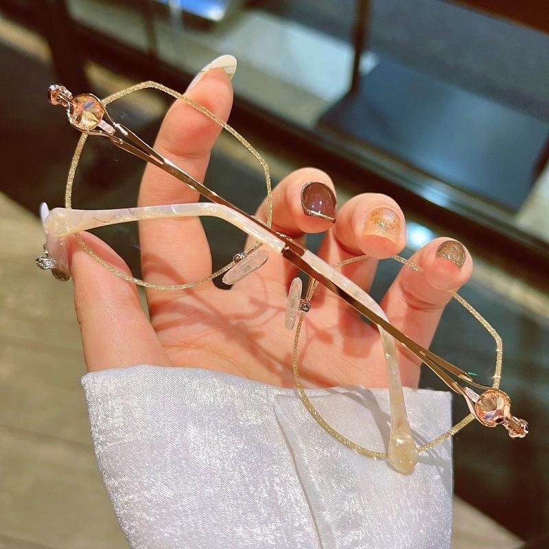 Frameless Reading Glasses with Blue Light Filter and Decorative Stones