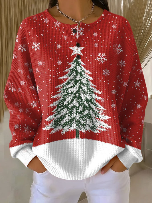 Women's Waffle-Knit Sweater – Brushed Interior & Relaxed Fit