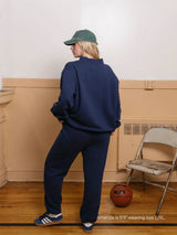 Navy Varsity Mockneck Sweater with White Lettering - Stylish & Comfortable Casual Wear