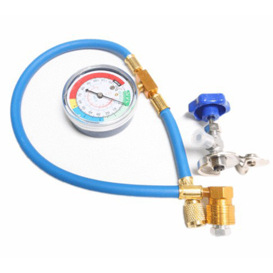 AC Charging Hose with Pressure Gauge – R134A/R12/R22, 0–350 psi, Quick-Connect