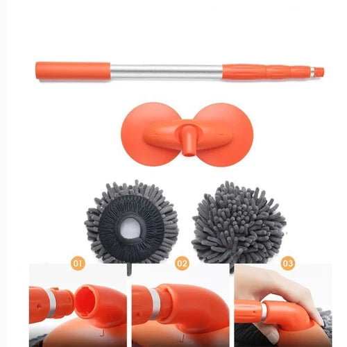 Telescopic Car Wash Mop – 80–135cm Reach, Double-Layer Microfiber Head & 360° Rotation