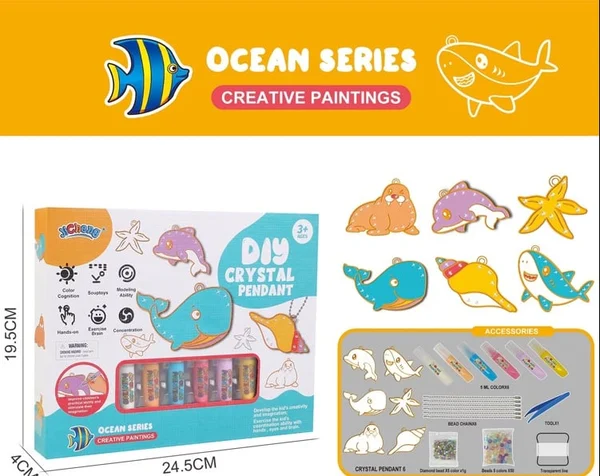 Kids Crystal Craft Kit – 30×30cm Canvas, No-Bake Glue & 9 Designs